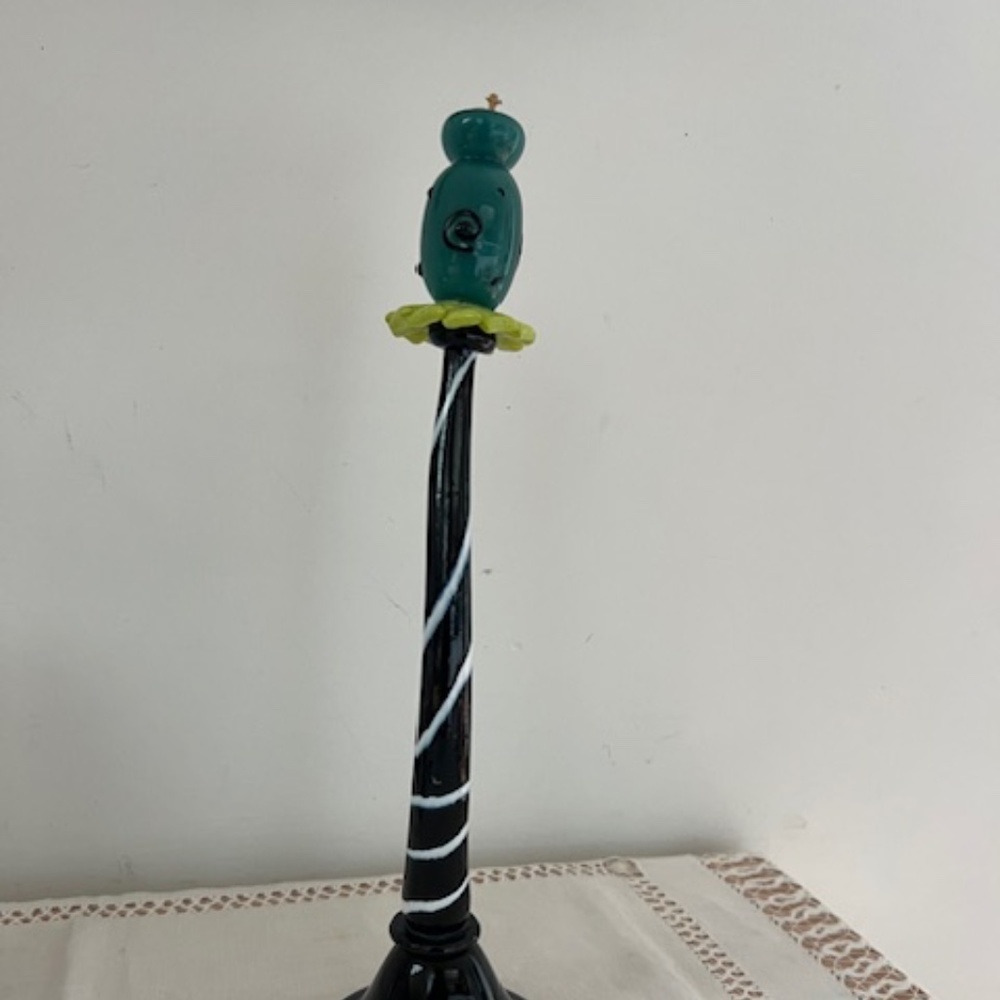 VINTAGE GLASS CANDLESTICK SIGNED BY ARTIST